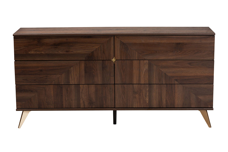 Raisa Mid-Century Walnut Brown Finished Wood 6-Drawer Dresser