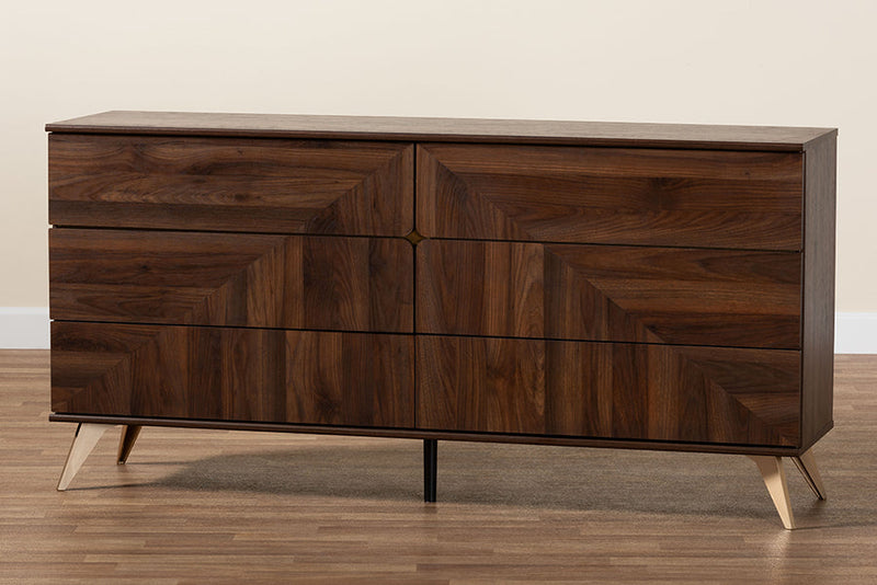 Raisa Walnut Brown 6-Drawer Dresser Baxton