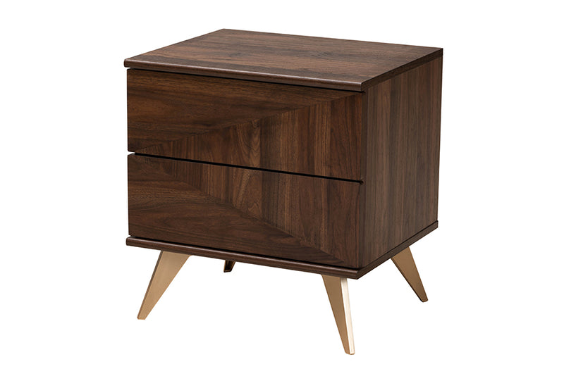 Raisa Mid-Century Walnut Brown Finished Wood 2-Drawer Nightstand