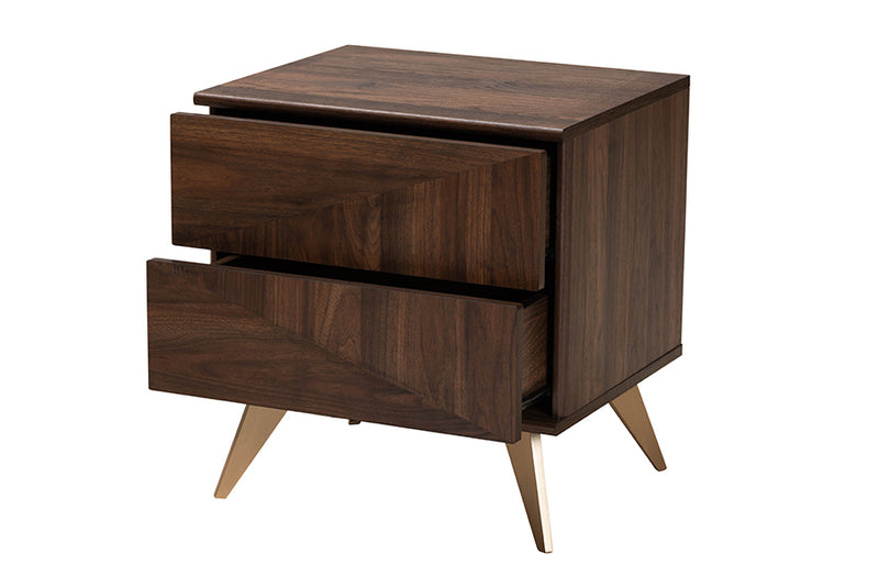 Raisa Mid-Century Walnut Brown Finished Wood 2-Drawer Nightstand