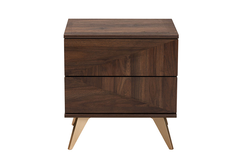 Raisa Mid-Century Walnut Brown Finished Wood 2-Drawer Nightstand