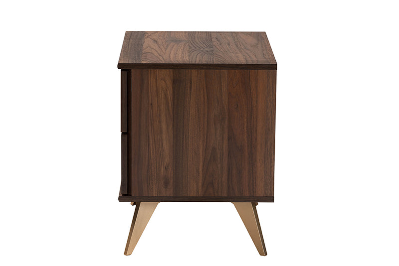 Raisa Mid-Century Walnut Brown Finished Wood 2-Drawer Nightstand