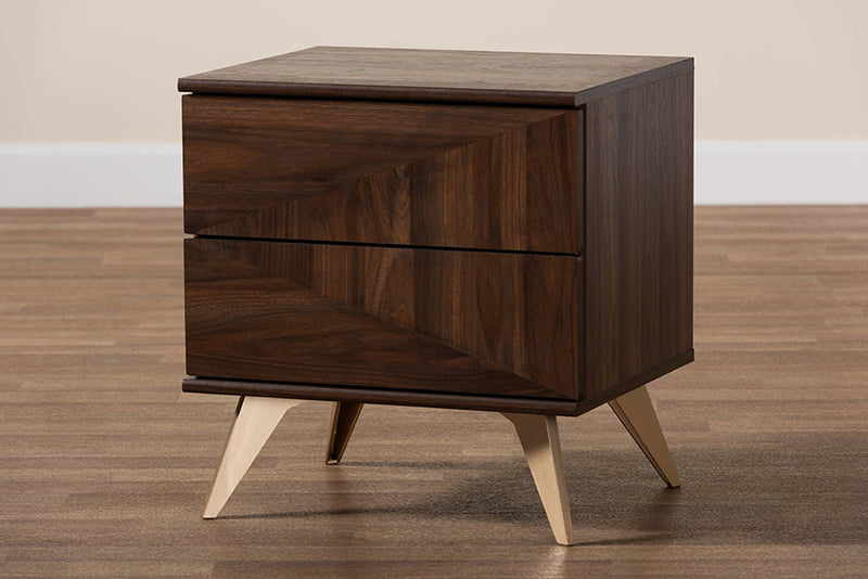 Raisa Mid-Century Walnut Brown Finished Wood 2-Drawer Nightstand