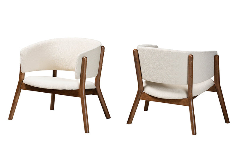 Nori Cream Boucle Fabric Walnut Brown Finished 2Pc Accent Chair Set Baxton