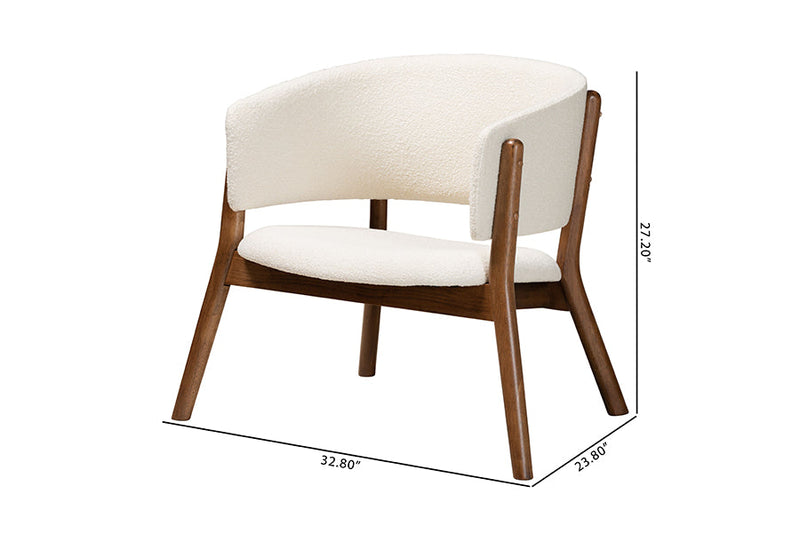 Nori Cream Boucle Fabric Walnut Brown Finished 2Pc Accent Chair Set Baxton