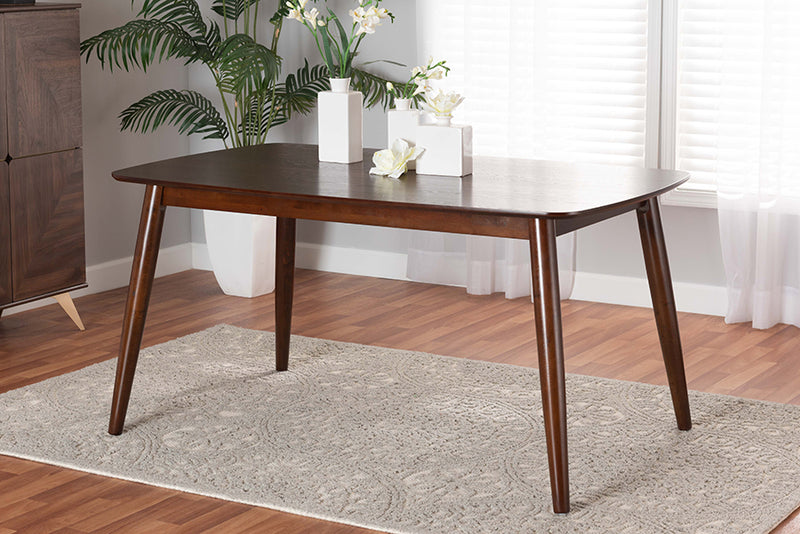 Elara Mid-Century Modern Walnut Brown Finished Wood Dining Table