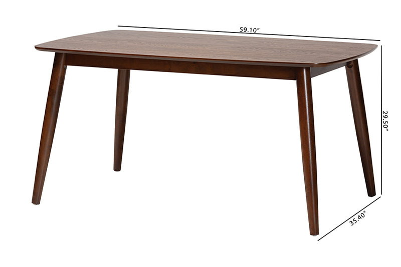 Elara Mid-Century Modern Walnut Brown Finished Wood Dining Table