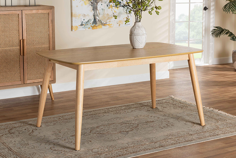 Elara Mid-Century Modern Natural Oak Finished Wood Dining Table