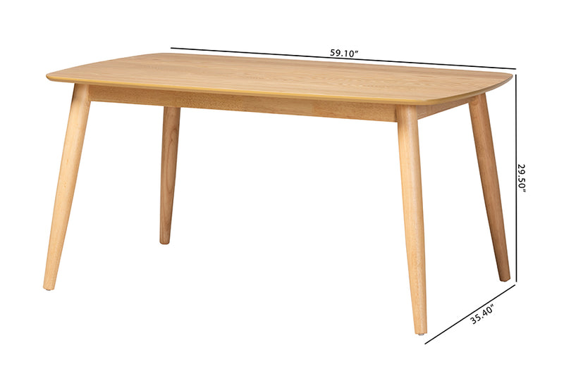 Elara Mid-Century Modern Natural Oak Finished Wood Dining Table