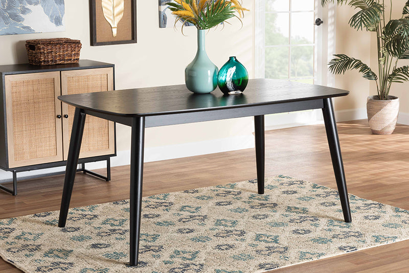 Elara Mid-Century Modern Black Finished Wood Dining Table