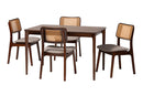 Emerson Gray Fabric and Walnut Brown 5-Piece Dining Set Baxton