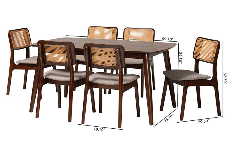 Emerson Gray Fabric and Walnut Brown 7-Piece Dining Set Baxton