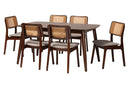 Emerson Gray Fabric and Walnut Brown 7-Piece Dining Set Baxton