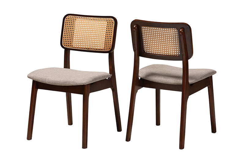 Emerson Mid-Century Modern Gray Fabric and Walnut Brown Finished Wood 2-Piece Dining Chair Set