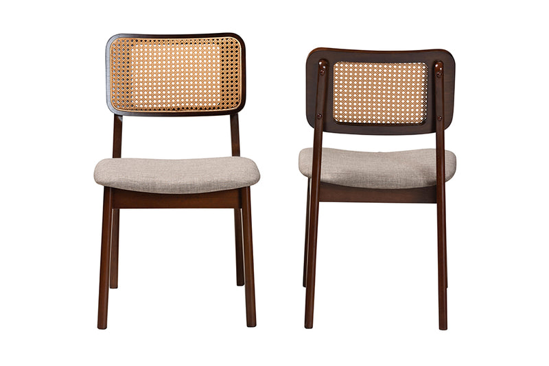 Emerson Mid-Century Modern Gray Fabric and Walnut Brown Finished Wood 2-Piece Dining Chair Set