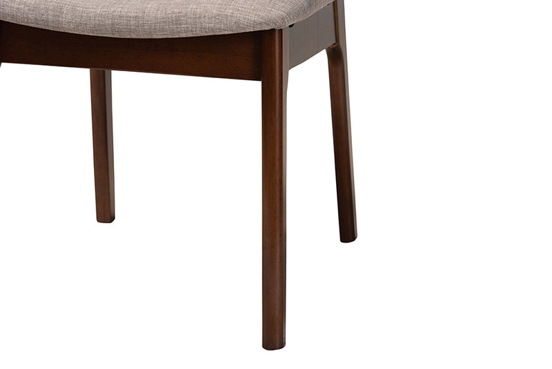 Emerson Mid-Century Modern Gray Fabric and Walnut Brown Finished Wood 2-Piece Dining Chair Set