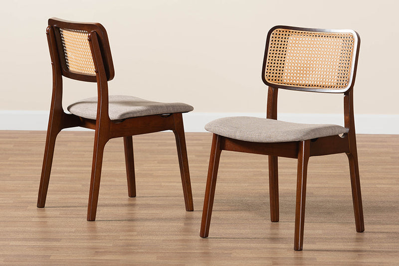Emerson Gray Fabric and Walnut Brown 2Pc Dining Chair Set Baxton