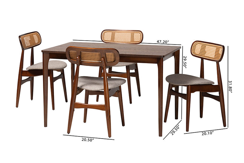 Nitza Gray Fabric and Walnut Brown 5-Piece Dining Set Baxton