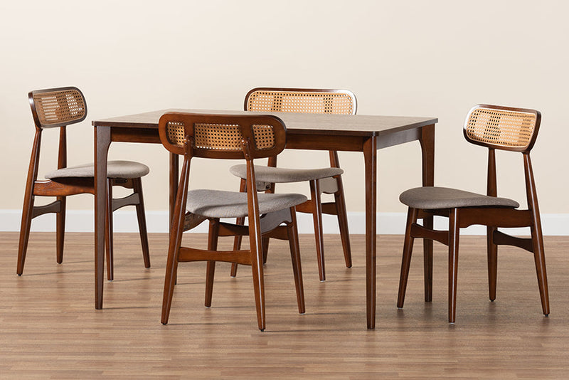 Nitza Gray Fabric and Walnut Brown 5-Piece Dining Set Baxton