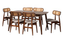 Nitza Gray Fabric and Walnut Brown 7-Piece Dining Set Baxton