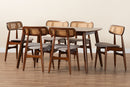 Nitza Gray Fabric and Walnut Brown 7-Piece Dining Set Baxton