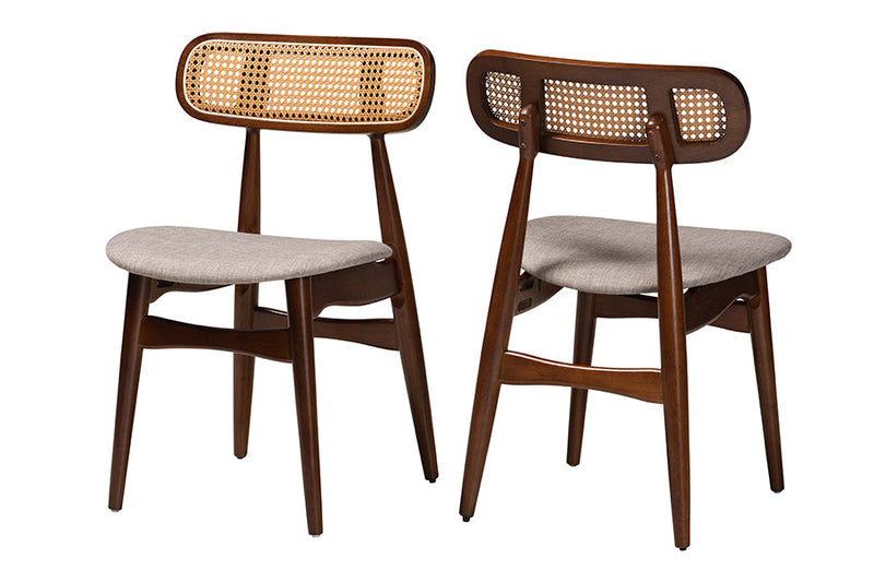 Nitza Gray Fabric and Walnut Brown 2Pc Dining Chair Set Baxton