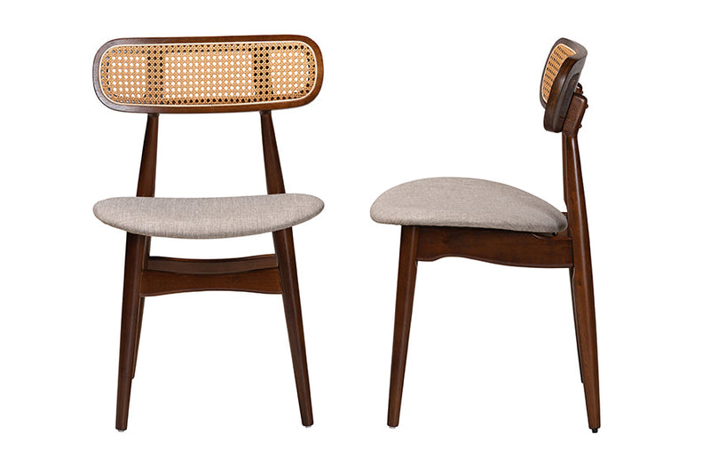 Nitza Gray Fabric and Walnut Brown 2Pc Dining Chair Set Baxton