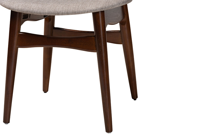 Nitza Mid-Century Modern Gray Fabric and Walnut Brown Finished Wood 2-Piece Dining Chair Set