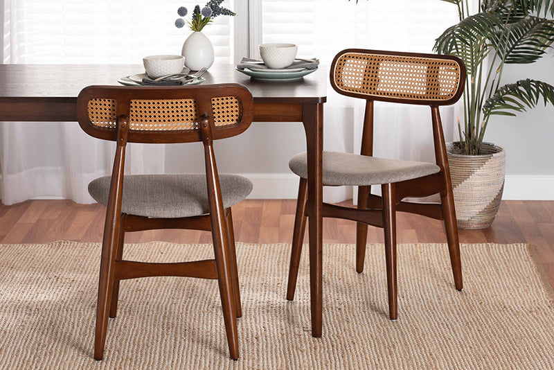 Nitza Gray Fabric and Walnut Brown 2Pc Dining Chair Set Baxton