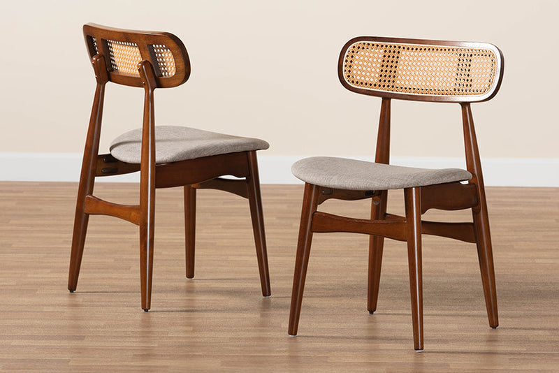 Nitza Gray Fabric and Walnut Brown 2Pc Dining Chair Set Baxton