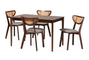 Wren Gray Fabric and Walnut Brown 5-Piece Dining Set Baxton