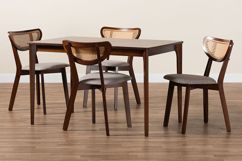 Wren Gray Fabric and Walnut Brown 5-Piece Dining Set Baxton