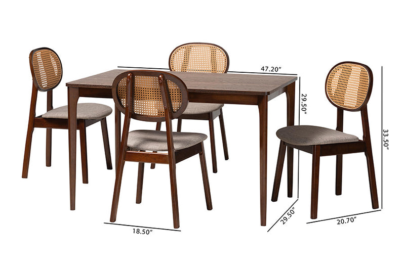 Warren Gray Fabric and Walnut Brown 5-Piece Dining Set Baxton