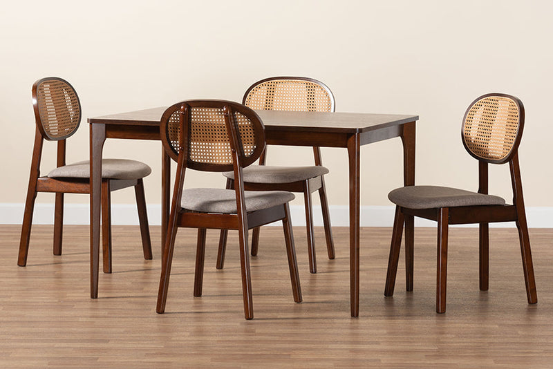 Warren Gray Fabric and Walnut Brown 5-Piece Dining Set Baxton