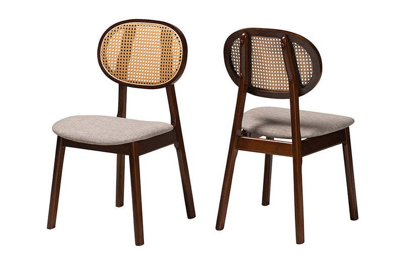 Warren Gray Fabric and Walnut Brown 2Pc Dining Chair Set Baxton