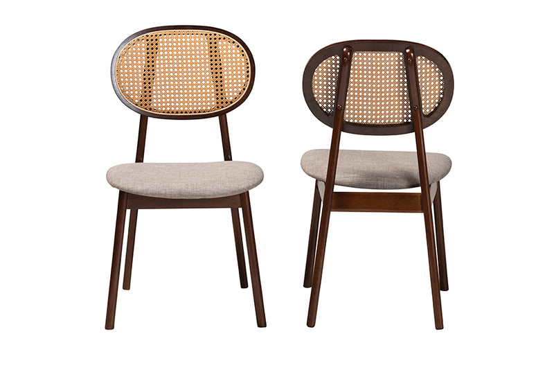 Warren Mid-Century Modern Gray Fabric and Walnut Brown Finished Wood 2-Piece Dining Chair Set