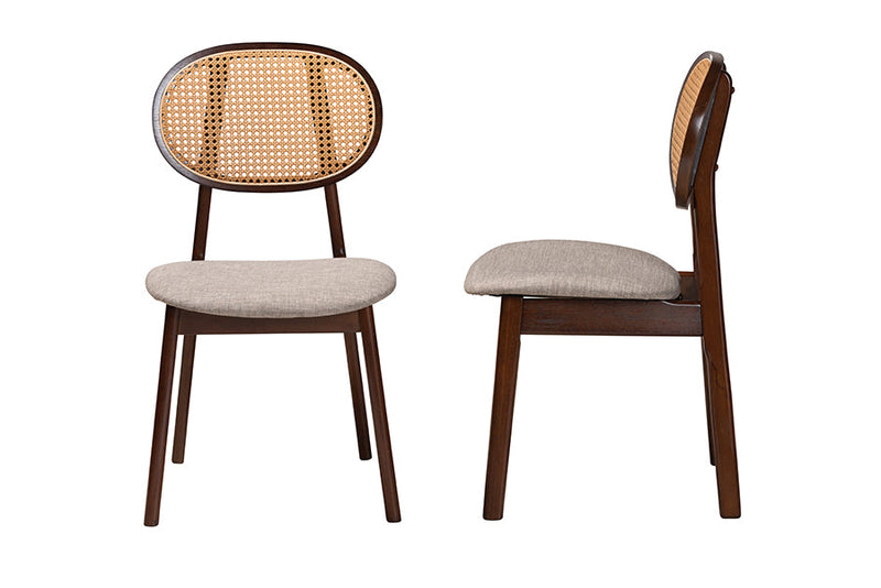Warren Gray Fabric and Walnut Brown 2Pc Dining Chair Set Baxton