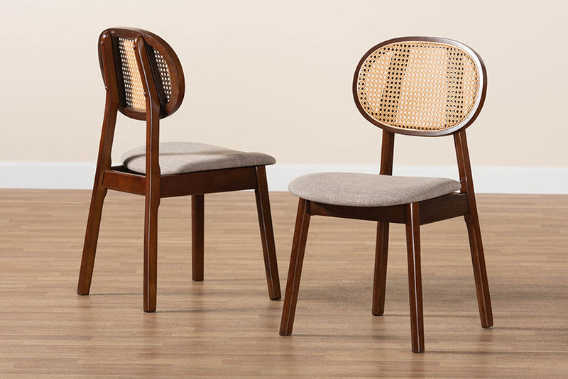 Warren Gray Fabric and Walnut Brown 2Pc Dining Chair Set Baxton