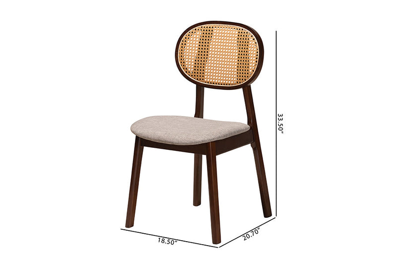 Warren Gray Fabric and Walnut Brown 2Pc Dining Chair Set Baxton