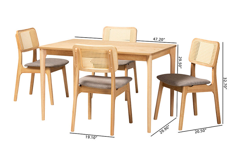 Emerson Gray Fabric and Natural Oak 5-Piece Dining Set Baxton
