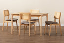 Emerson Gray Fabric and Natural Oak 5-Piece Dining Set Baxton