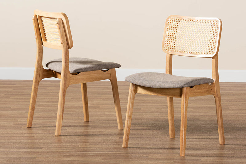 Emerson Gray Fabric and Ntural Oak 2Pc Dining Chair Set Baxton