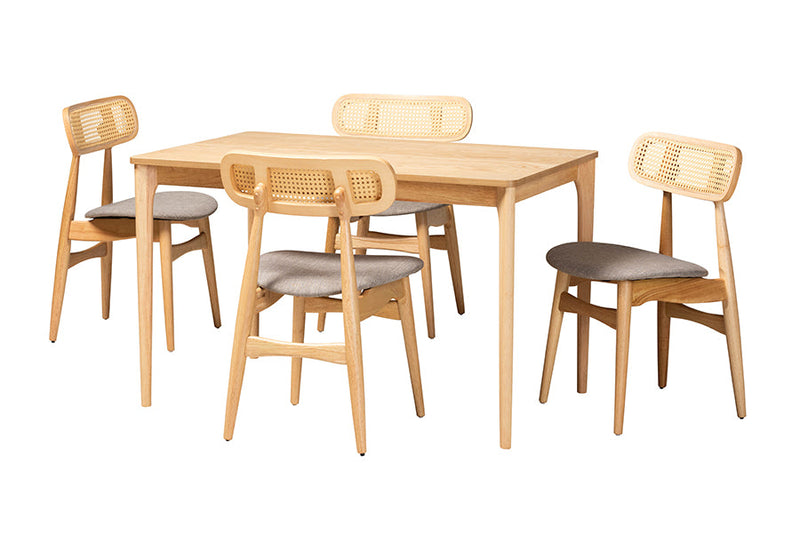 Nitza Gray Fabric and Natural Oak 5-Piece Dining Set Baxton