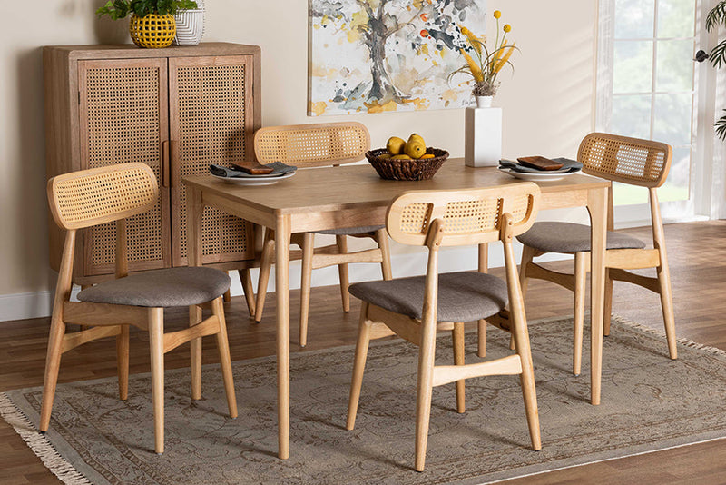 Nitza Gray Fabric and Natural Oak 5-Piece Dining Set Baxton