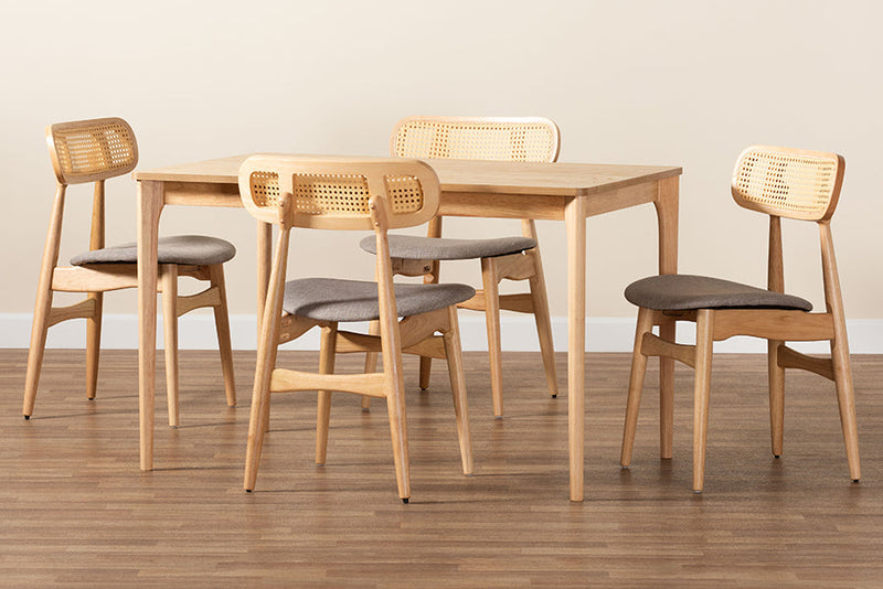 Nitza Gray Fabric and Natural Oak 5-Piece Dining Set Baxton