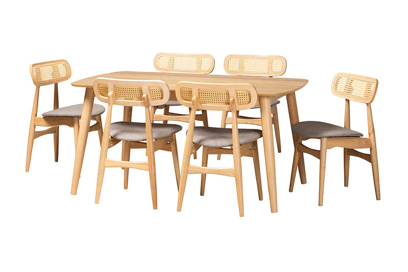 Nitza Gray Fabric and Natural Oak 7-Piece Dining Set Baxton