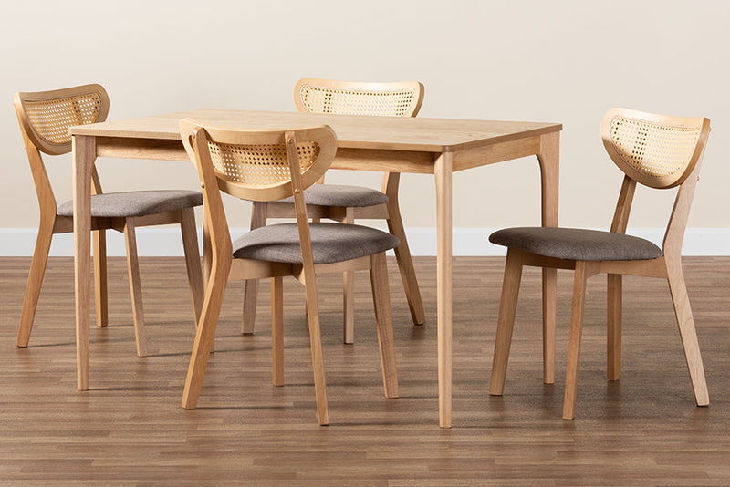 Wren Gray Fabric and Natural Oak 5-Piece Dining Set Baxton
