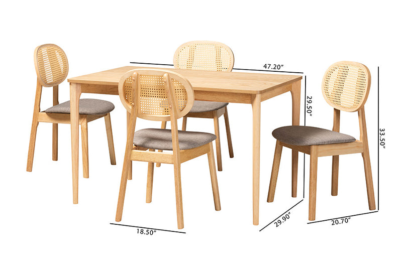 Warren Gray Fabric and Natural Oak 5-Piece Dining Set Baxton