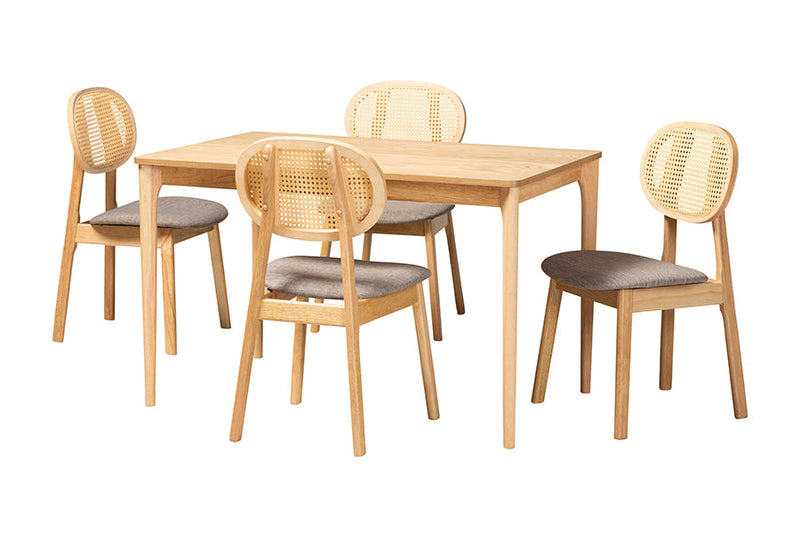 Warren Gray Fabric and Natural Oak 5-Piece Dining Set Baxton