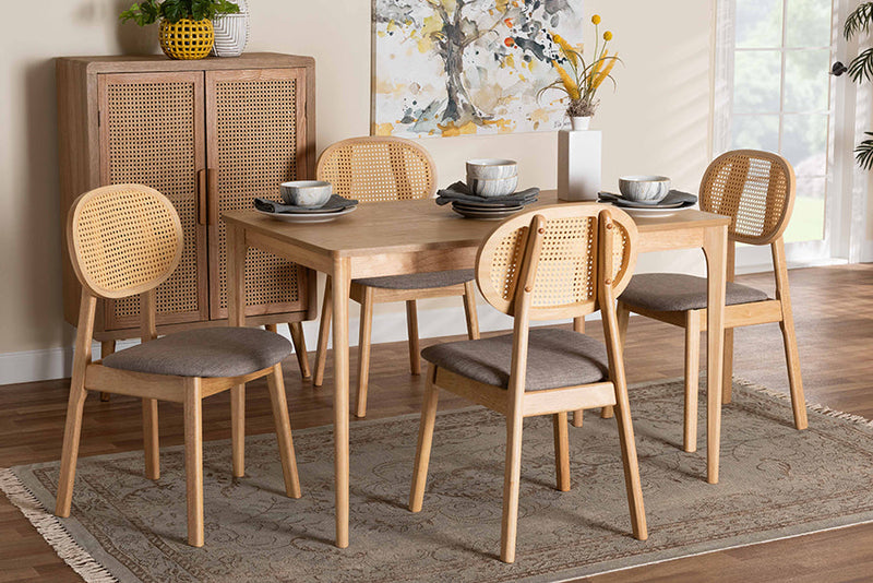 Warren Gray Fabric and Natural Oak 5-Piece Dining Set Baxton